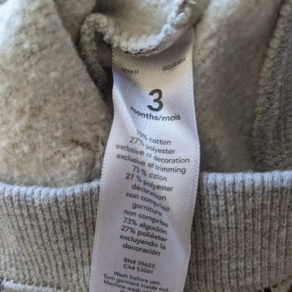 CARTER'S Kid's Hoody Zipper Gray Adventure Theme Size 3M Excellent Condi…